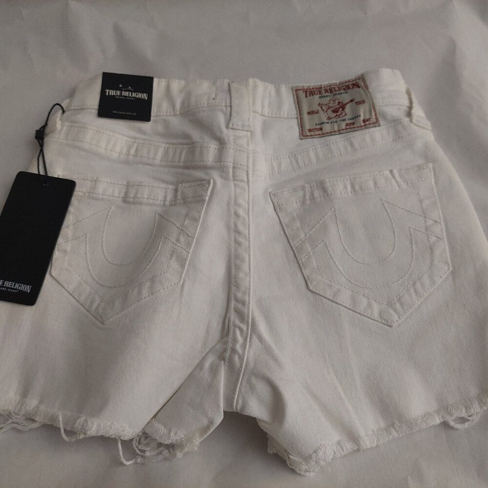 True Religion Brand Jeans White Denim Maisie High Rise Shorts NWT $129 - Picture 5 of 16